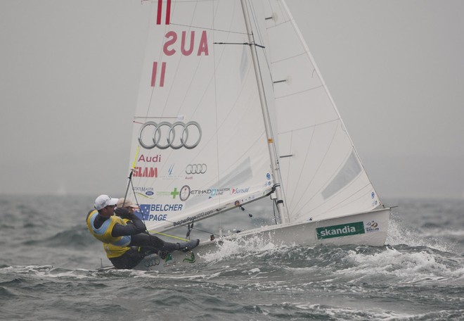 Mathew Belcher and Malcolm Page, (AUS) racing in the 470 Men class on the day 2 of the Skandia Sail for Gold Regatta, in Weymouth and Portland. © onEdition http://www.onEdition.com